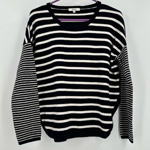 MADEWELL Women’s Curved Hem Long Sleeve Striped Navy/Ivory Sweater Size Small